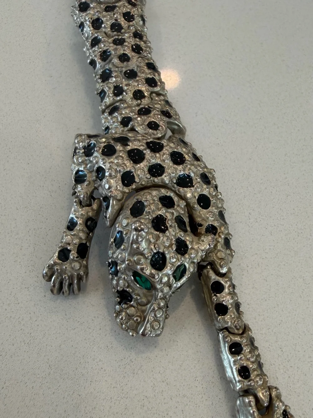 Vintage Articulated Leopard Rhinestone Shoulder Brooch